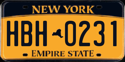 NY license plate HBH0231