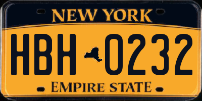NY license plate HBH0232