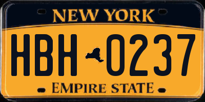 NY license plate HBH0237