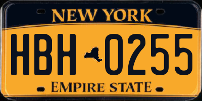 NY license plate HBH0255