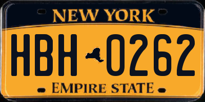 NY license plate HBH0262