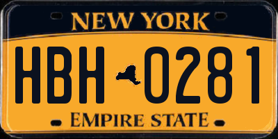 NY license plate HBH0281