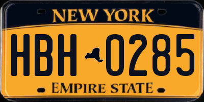 NY license plate HBH0285