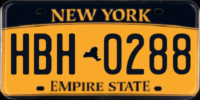 NY license plate HBH0288
