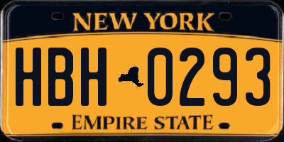 NY license plate HBH0293