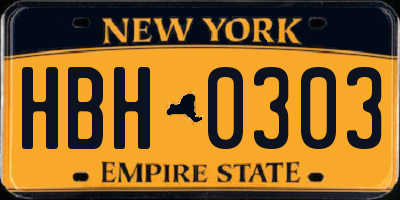 NY license plate HBH0303