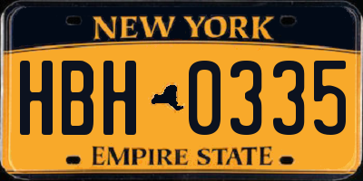 NY license plate HBH0335