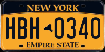 NY license plate HBH0340
