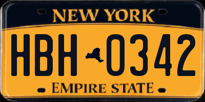 NY license plate HBH0342