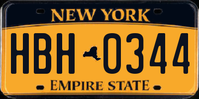 NY license plate HBH0344