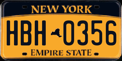 NY license plate HBH0356