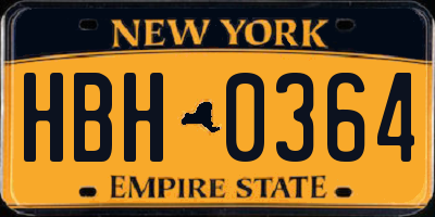 NY license plate HBH0364
