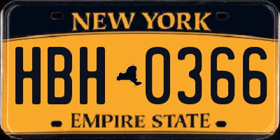 NY license plate HBH0366