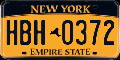 NY license plate HBH0372
