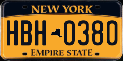 NY license plate HBH0380