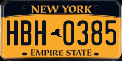 NY license plate HBH0385
