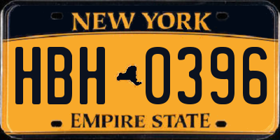 NY license plate HBH0396