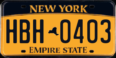 NY license plate HBH0403