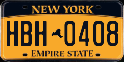 NY license plate HBH0408