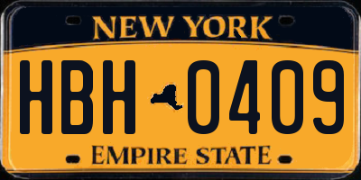 NY license plate HBH0409