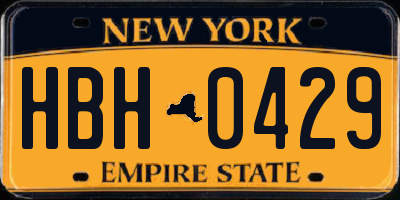 NY license plate HBH0429