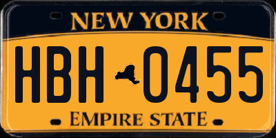 NY license plate HBH0455