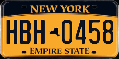 NY license plate HBH0458