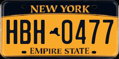 NY license plate HBH0477