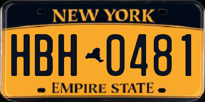 NY license plate HBH0481