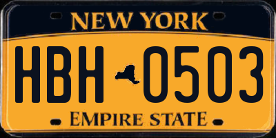NY license plate HBH0503