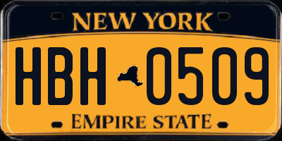 NY license plate HBH0509