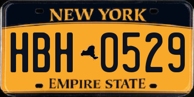 NY license plate HBH0529