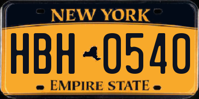 NY license plate HBH0540