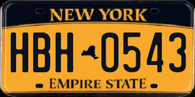 NY license plate HBH0543
