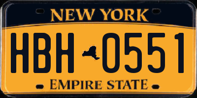 NY license plate HBH0551
