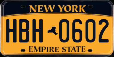 NY license plate HBH0602