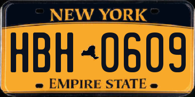 NY license plate HBH0609