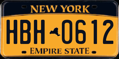 NY license plate HBH0612