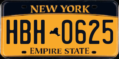 NY license plate HBH0625