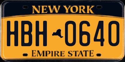 NY license plate HBH0640