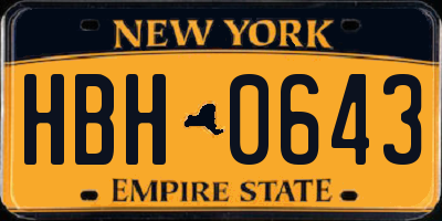 NY license plate HBH0643