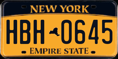 NY license plate HBH0645