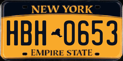 NY license plate HBH0653