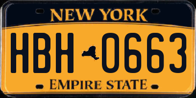 NY license plate HBH0663
