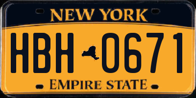 NY license plate HBH0671