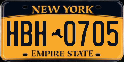 NY license plate HBH0705