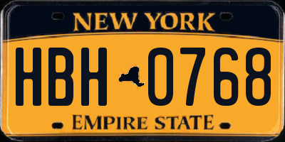 NY license plate HBH0768