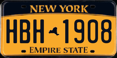 NY license plate HBH1908