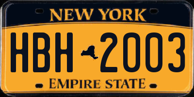 NY license plate HBH2003