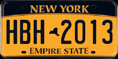 NY license plate HBH2013